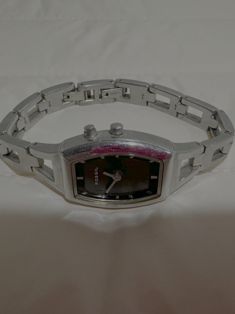 Vintage Y2K Fossil Big Tic Black Dial Stainless Steel Bracelet Watch